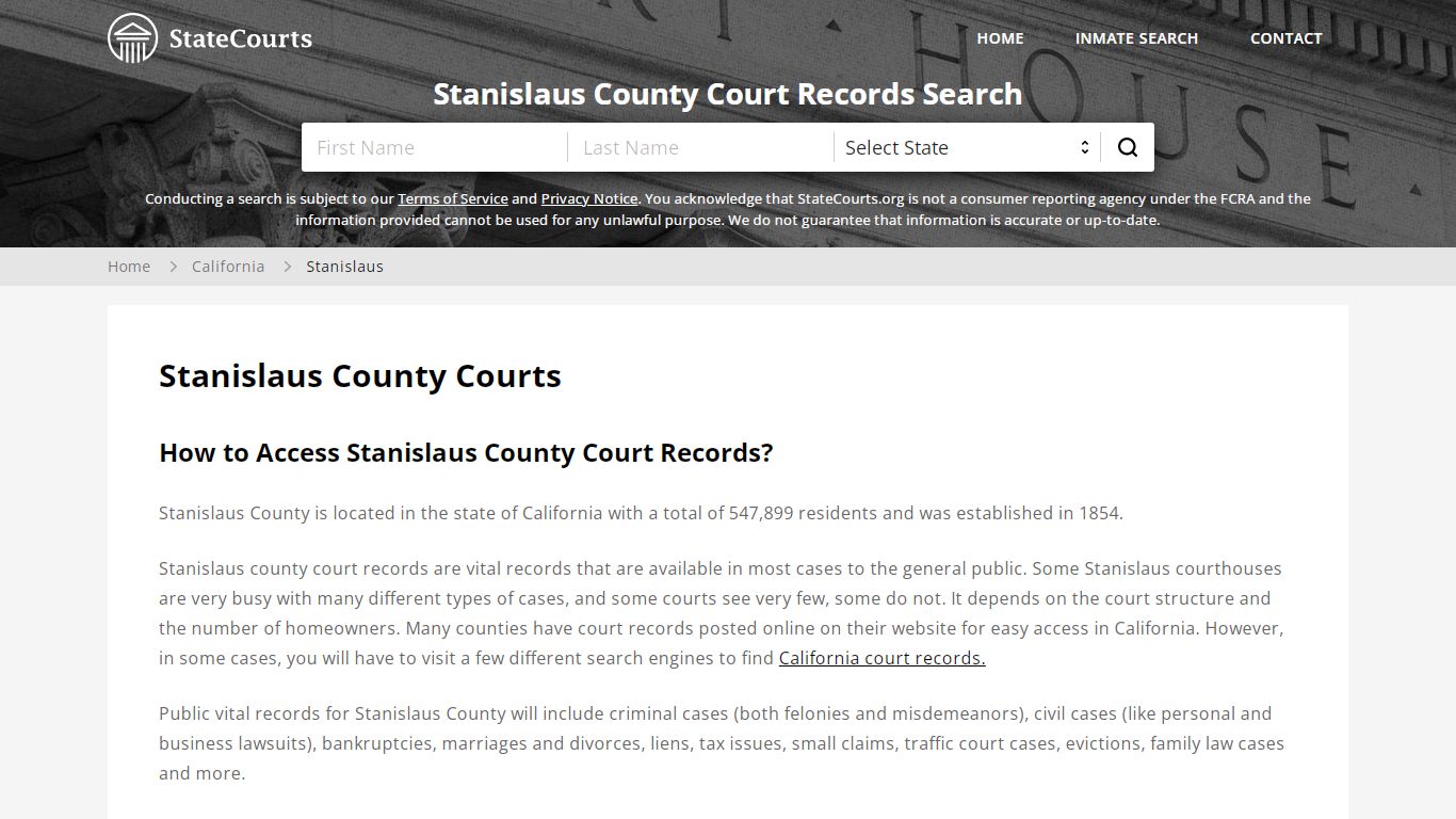 Stanislaus County, CA Courts - Records & Cases - StateCourts